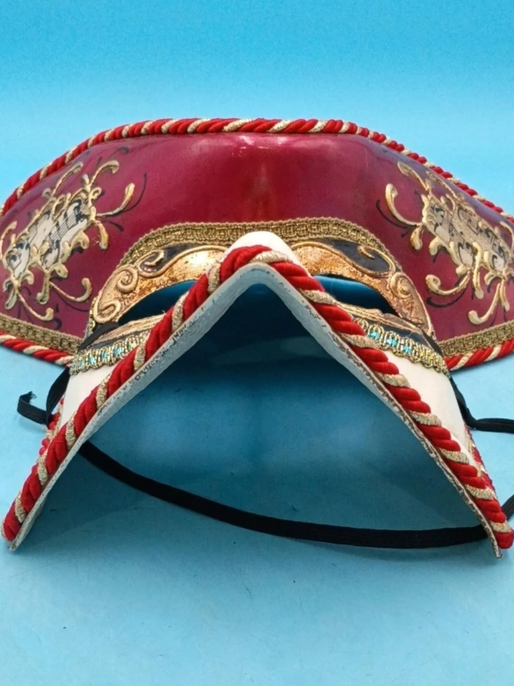 Authentic Venetian Hand Painted Tricorn Pirate Mask Red Gold White Made in Italy